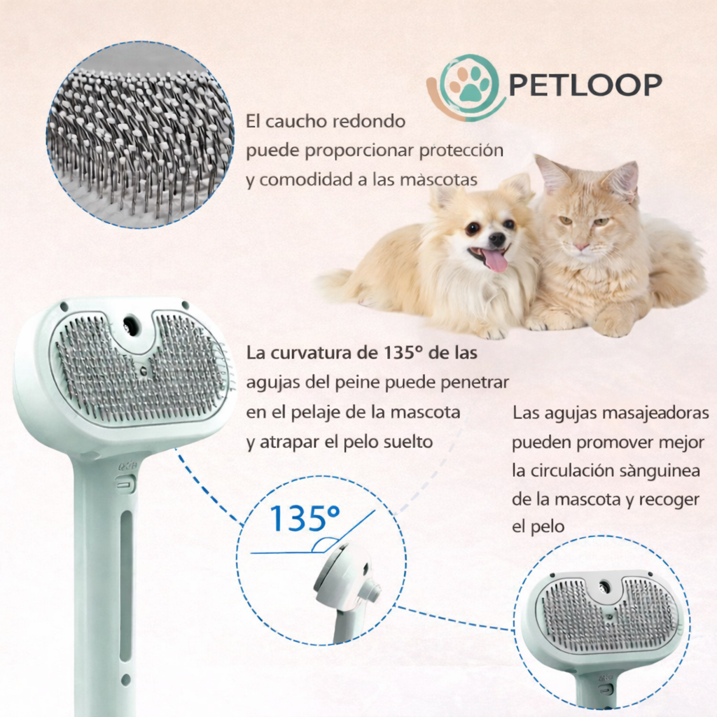 Cepillo PetLoop Grooming Calmante 3-en-1 para Perros y Gato